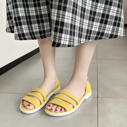 Women Summer Casual Beach Outdoor Round Open Toed Solid Color Flat Slippers - Image 4