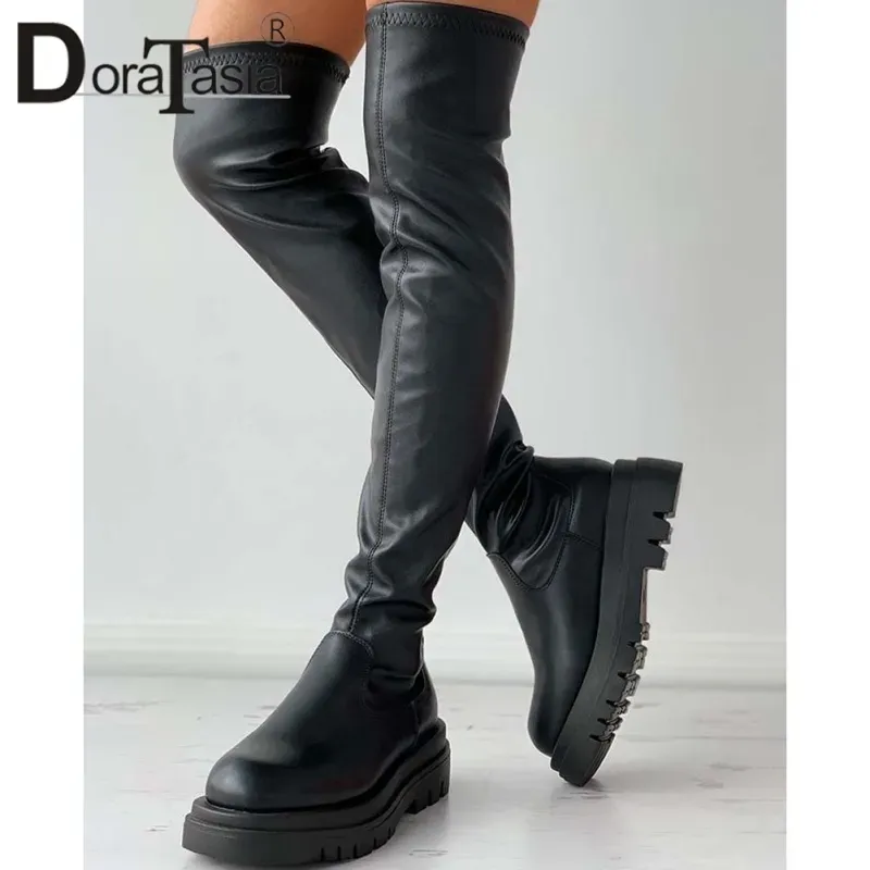 T1035CA6AD_165387.webp Women New Fashion Platform Thigh High Boots Slim Chunky Heels Over The Knee Boots - Image 1