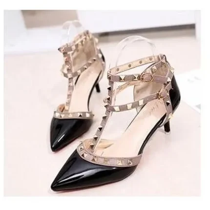 Women Sexy Rivet Decorative Pointed Toe Buckle High Heel Sandals - Image 6