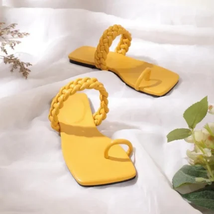 Women Casual Woven Design Solid Color Square Toe Flat Slippers - Image 3