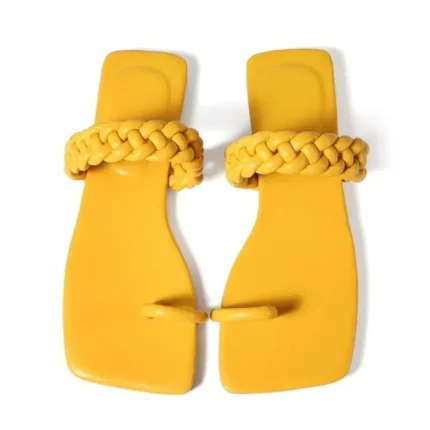 Women Casual Woven Design Solid Color Square Toe Flat Slippers - Image 6