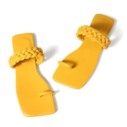 Women Casual Woven Design Solid Color Square Toe Flat Slippers - Image 7