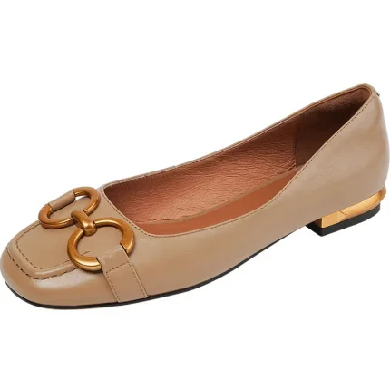 Women Vintage Casual Metal Buckle Decorative Square Toe Low Heel Loafers - Image 7
