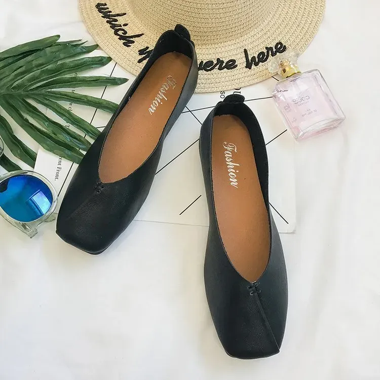 T1035D05B6_165160.webp Women Casual Soft Square Toe Solid Flat Loafers - Image 1